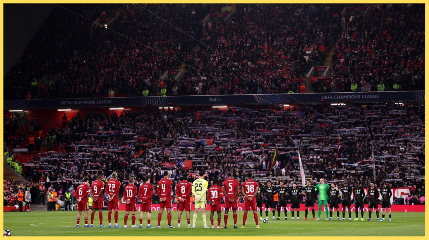 Liverpool players observe a minute