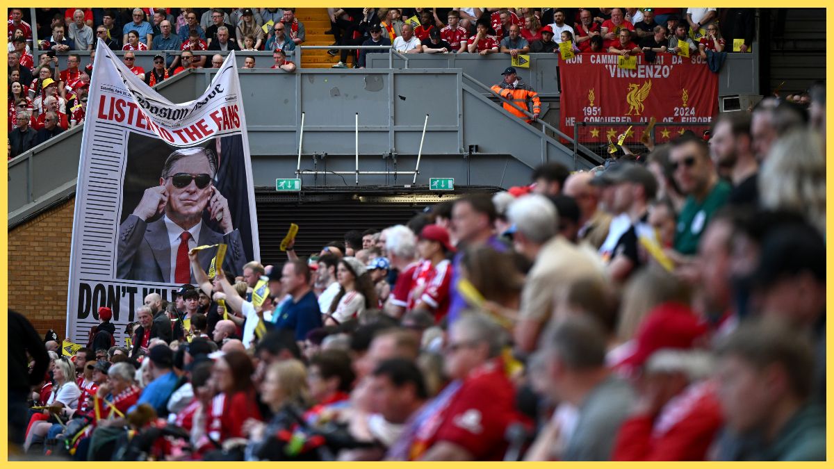 Liverpool fans protest rising ticket prices with posters that read