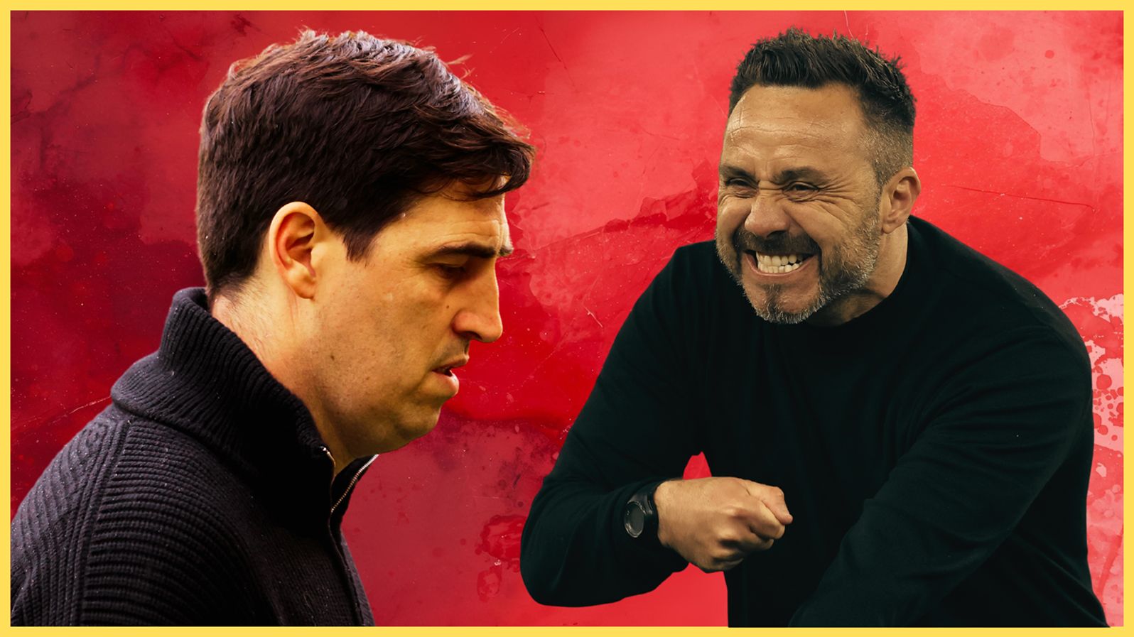 Le manager de Tottenham, Roberto De Zerbi, fait la fête devant le patron découragé de Liverpool, Andoni Iraola.