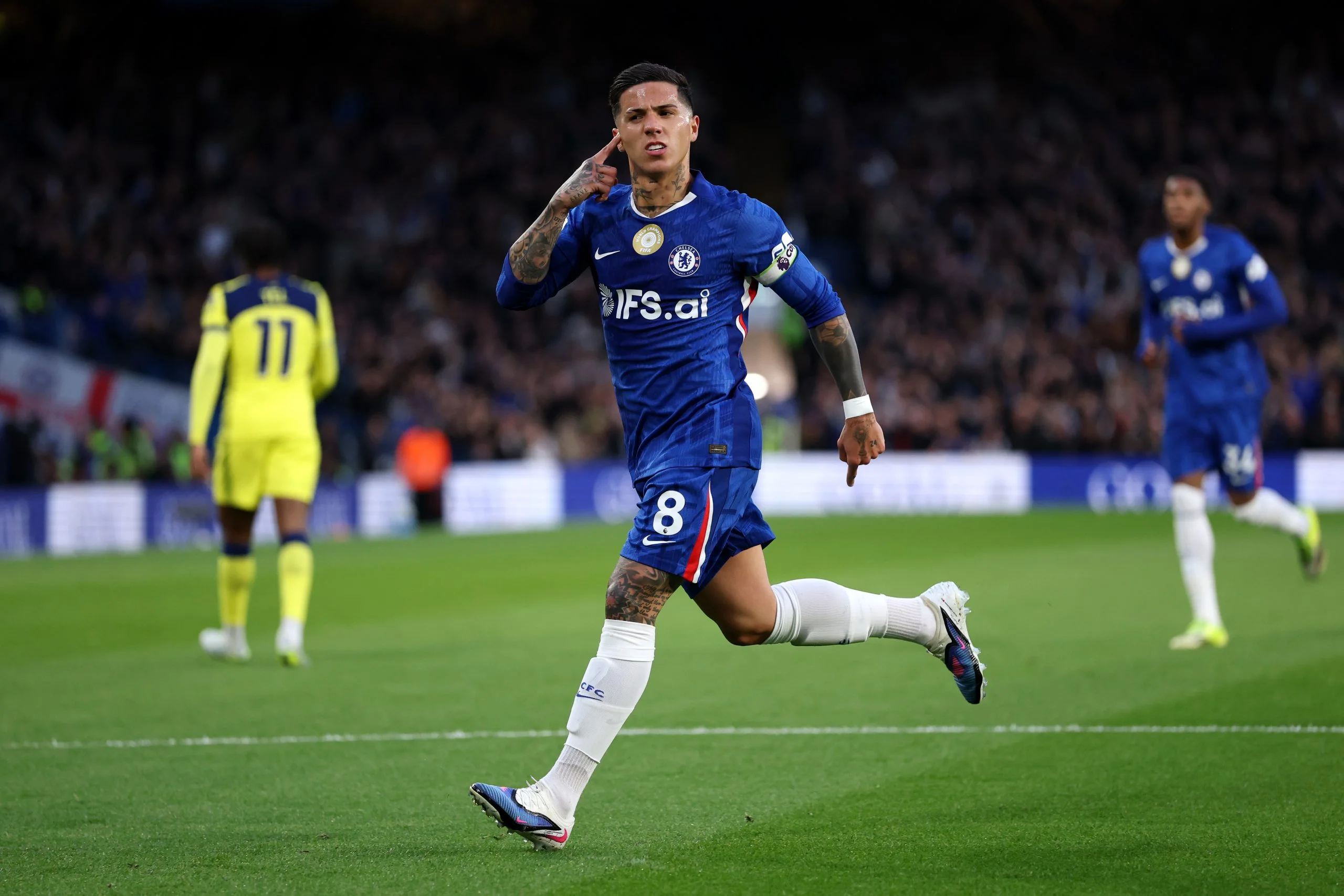 Enzo Fernandez celebrates for Chelsea