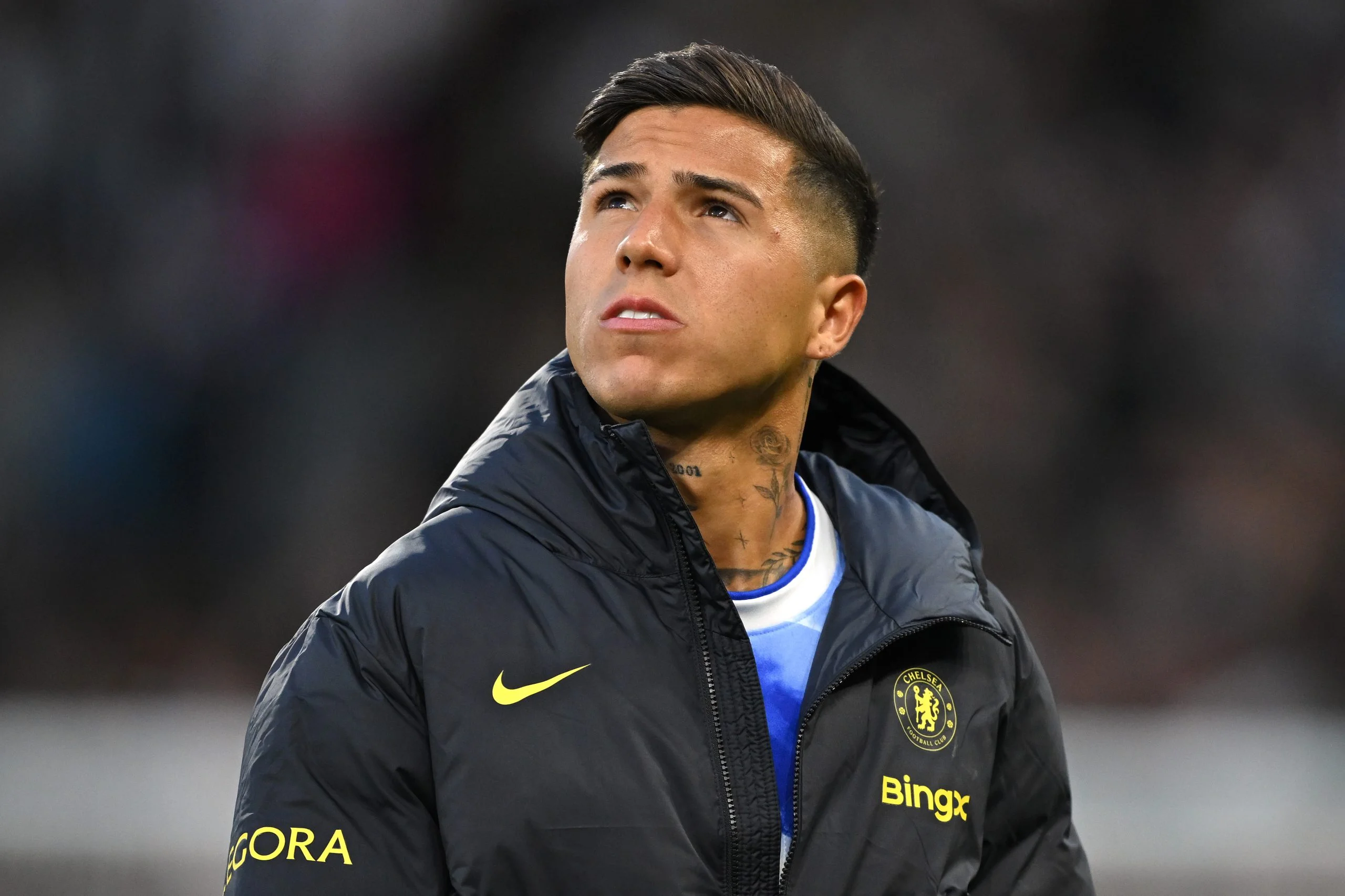 Enzo Fernandez of Chelsea looks on