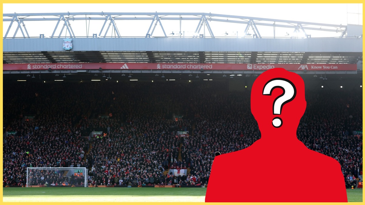 A picture of Anfield behind a silhouette of a mystery player