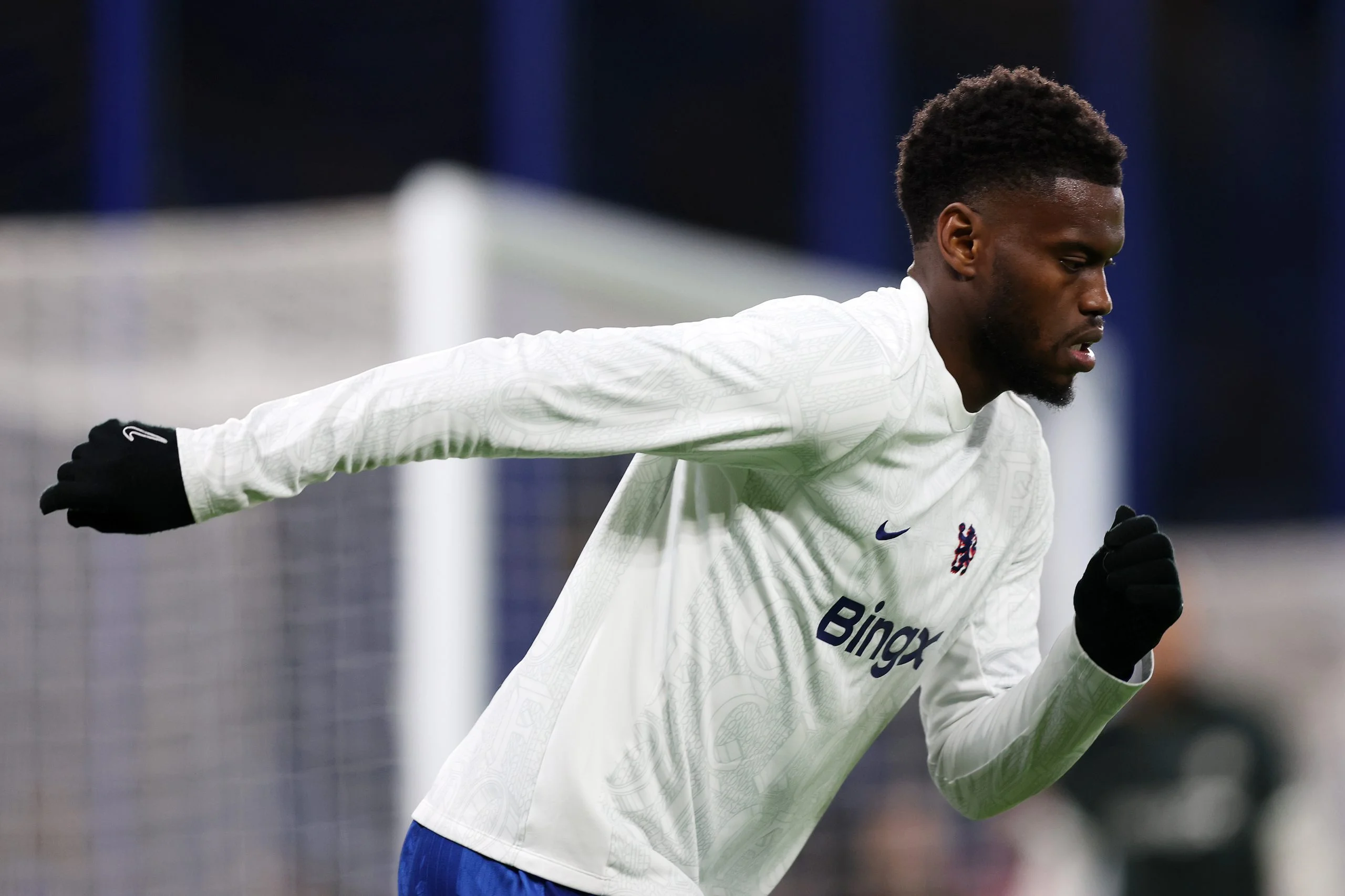 Benoit Badiashile of Chelsea warms up