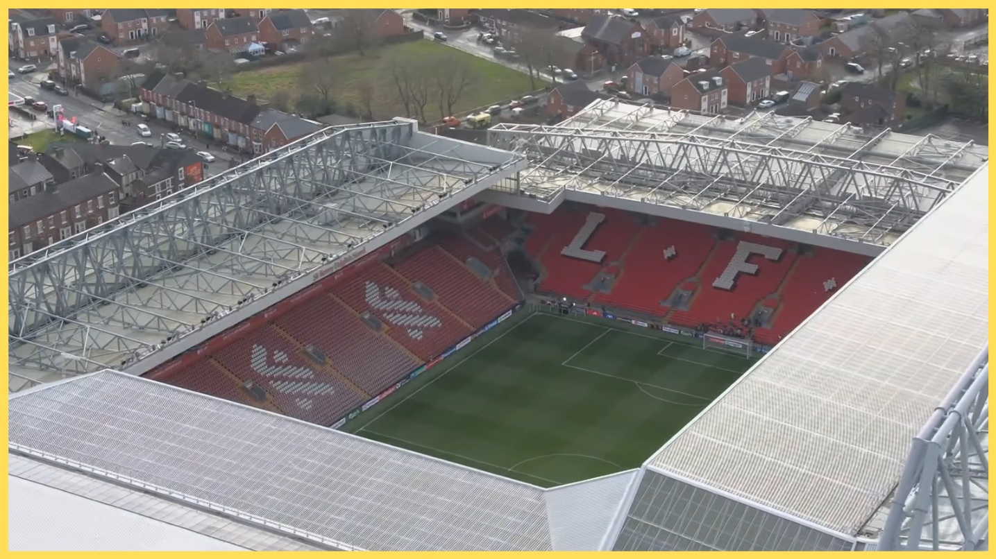 An aerial view of Anfield
