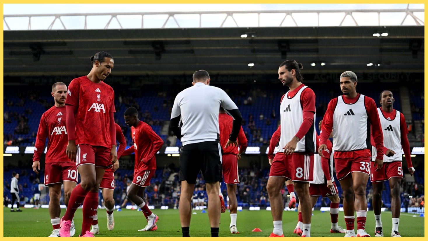 Liverpool players go through their warmup before the game against Ipswich