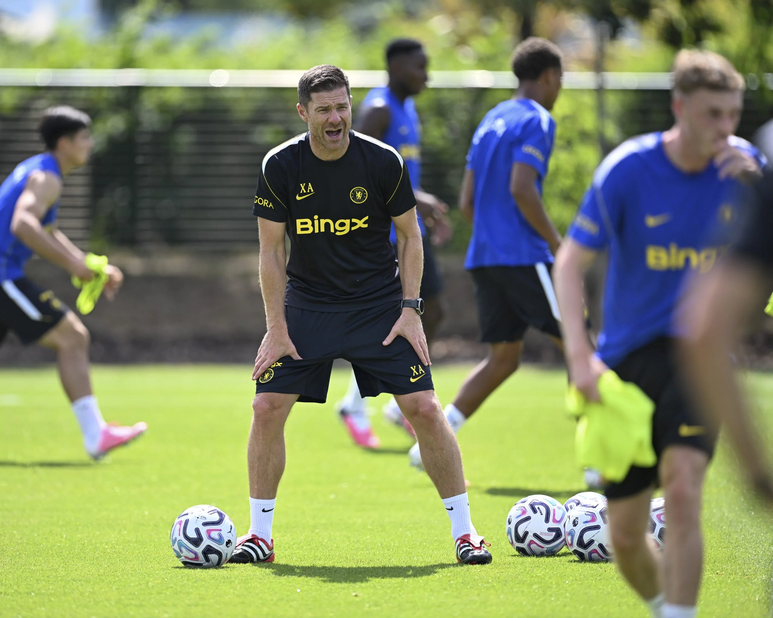 Xabi Alonso of Chelsea during a training session at Chelsea Training Ground