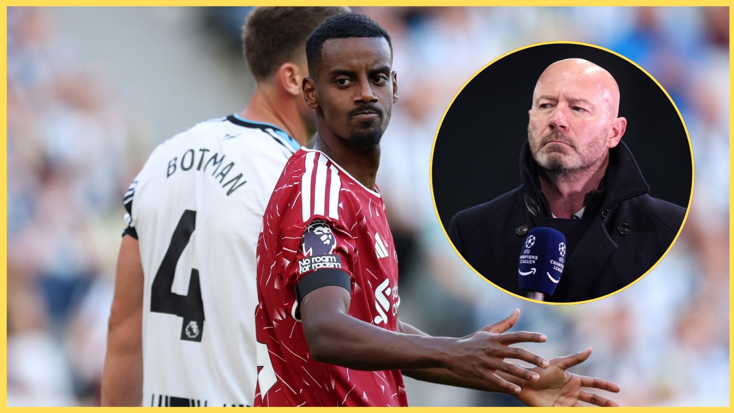 Alexander Isak photographié à son retour à St James' Park en août, avec Alan Shearer en médaillon