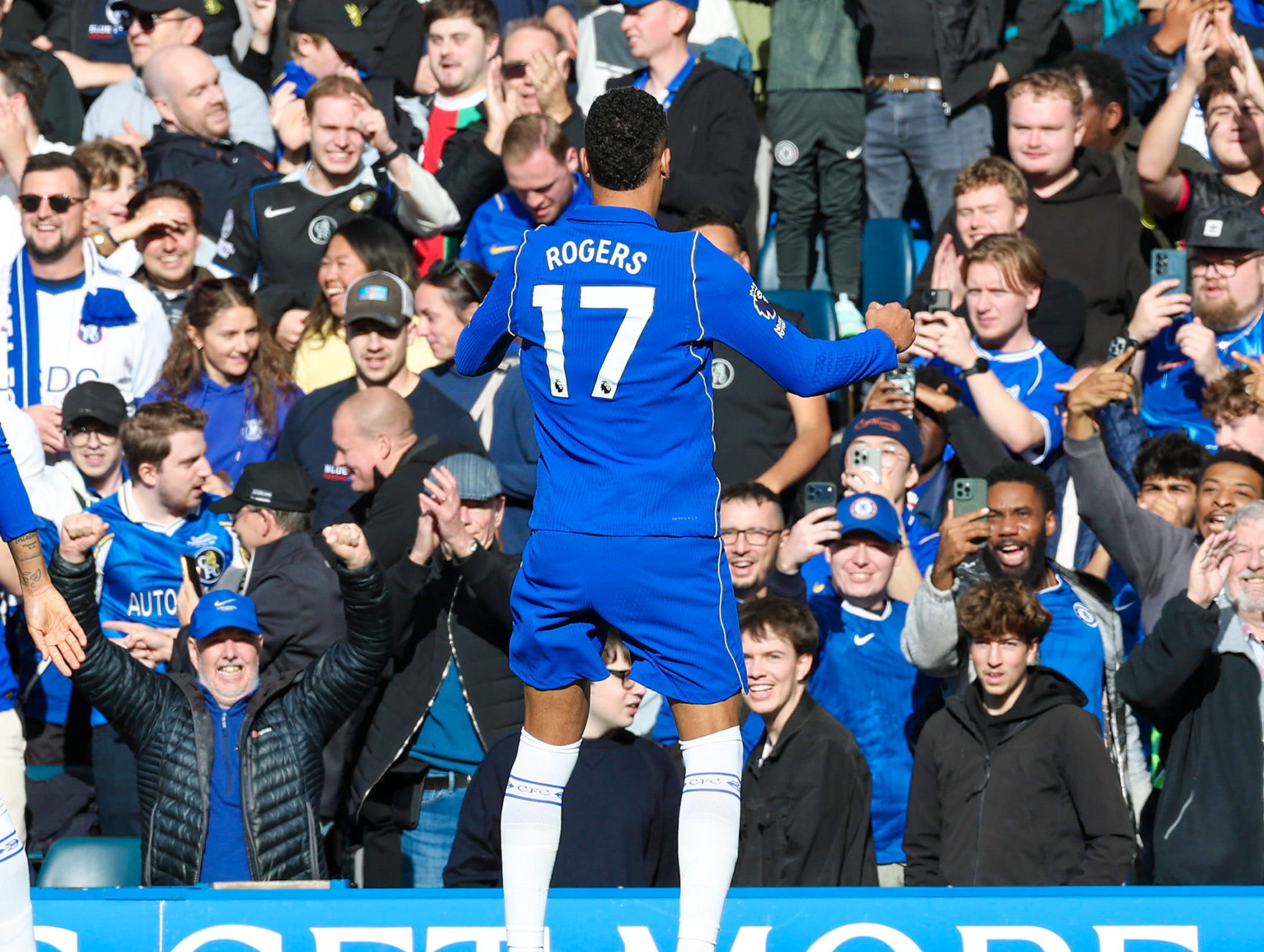 Morgan Rogers celebrates scoring for Chelsea against Bournemouth