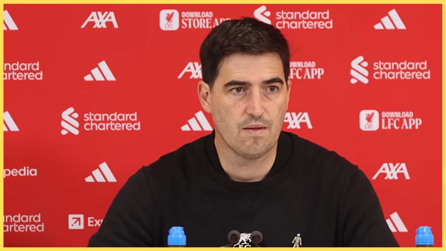 Andoni Iraola speaks to the media at a press conference