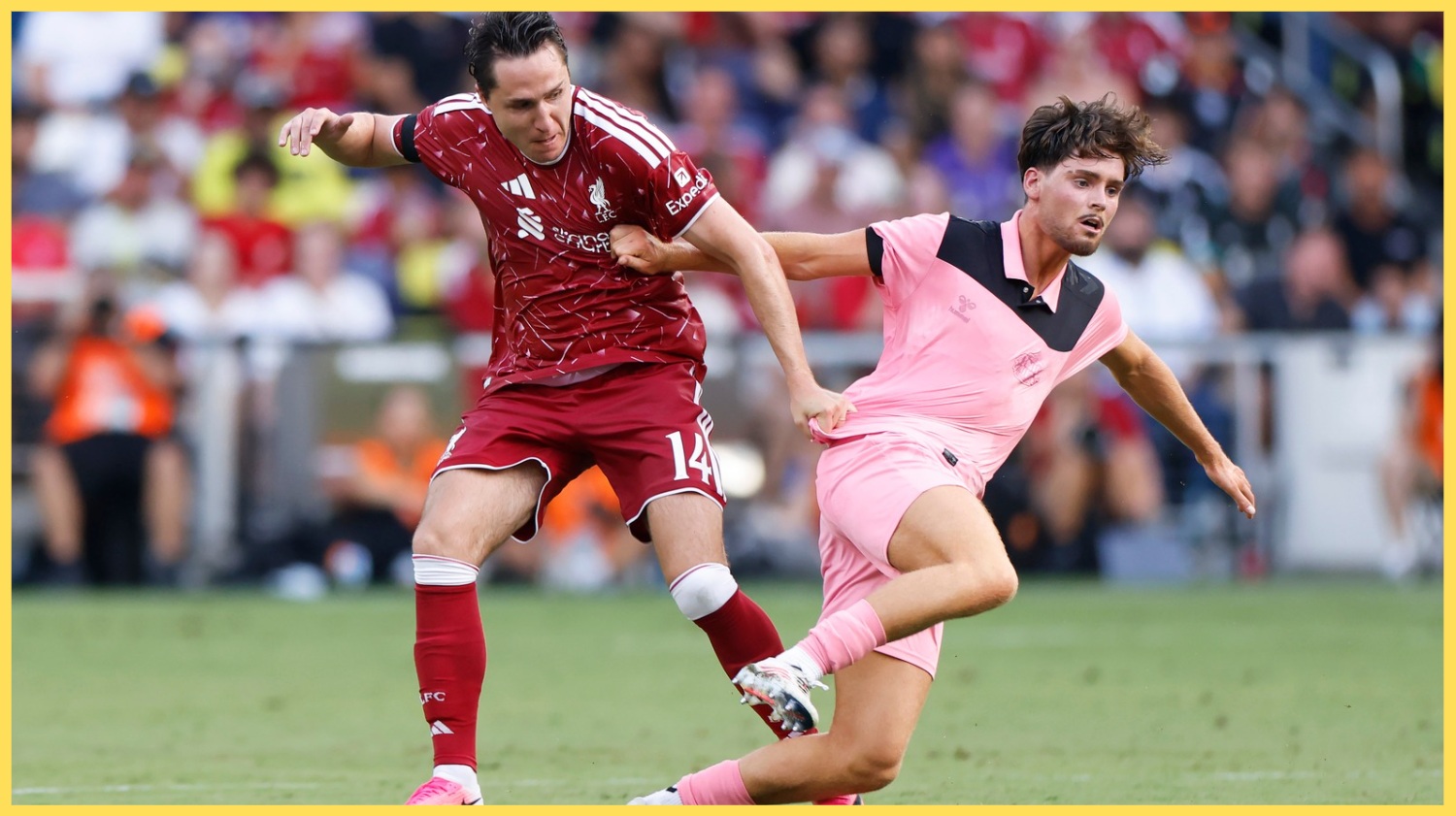 Federico Chiesa challenges Jack Whitaker during Liverpool