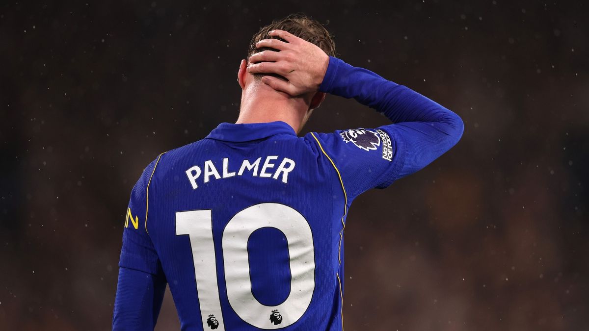 Cole Palmer in the rain. (Photo by Ryan Pierse/Getty Images)